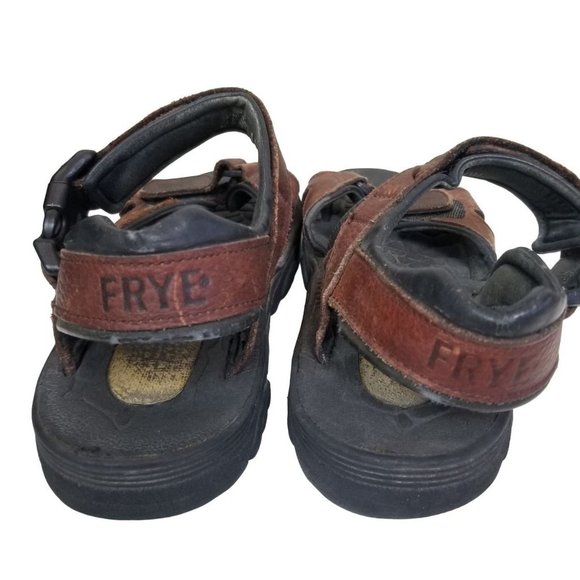 Frye Mens 10 Brown Leather Buckle Strap Open Toe F